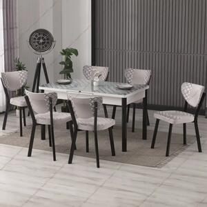 Set masa extensibila cu 6 scaune tapitate Rosia, sticla,170 cm