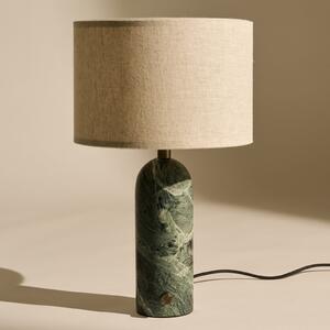 GUBI Lampa de masă Gubi Gravity Small, marmură verde, pânză crem, reglabil, Verde, Camera de zi / sufragerie, Piatră, Design