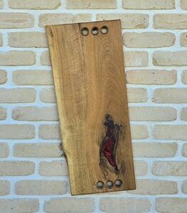 Platou de servire XL "Flame" din stejar cu inserție roșie - 68x30x2 cm