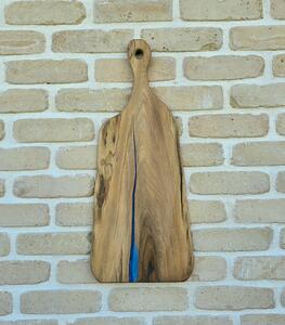 Tocător L din stejar cu inserție albastră de rășină 60x25x3 cm