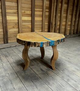 Măsuță cafea rustică din stejar cu inserție de rășină - 80x70 cm