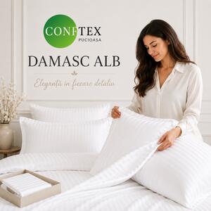 Lenjerie de Pat Damasc Hotelier 100% Bumbac – 4 Piese Alb