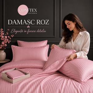 Lenjerie de Pat Damasc Hotelier 100% Bumbac – 4 Piese Roz