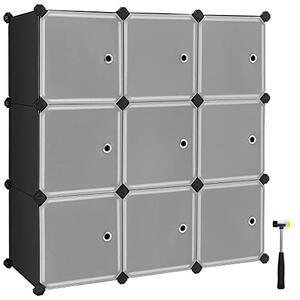 Set 9 cuburi modulare din plastic pentru depozitare, Songmics, Negru-Alb, 93x31x93 cm