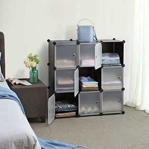 Set 9 cuburi modulare din plastic pentru depozitare, Songmics, Negru-Alb, 93x31x93 cm