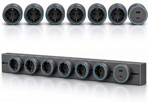 Sina modulara prize onuvio® 100cm, 8000w, 7 adaptoare (6x priza eu cu impamantare + 1x usb + type-c), montaj perete/blat, sistem premium birou/bucatarie, gri