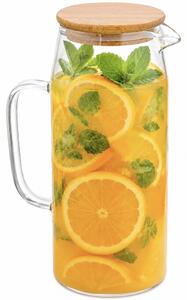 Carafa eleganta Pufo Simple din sticla pentru apa, limonada sau suc, capac bambus, 1.4 L