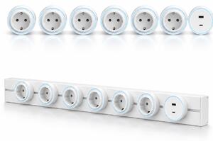 Sina modulara prize onuvio® 100cm, 8000w, 7 adaptoare (6x priza eu cu impamantare + 1x usb + type-c), montaj perete/blat, sistem premium birou/bucatarie, alb