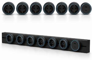 Sina modulara prize onuvio® 100cm, 8000w, 7 adaptoare (6x priza eu cu impamantare + 1x usb + type-c), montaj perete/blat, sistem premium birou/bucatarie, negru