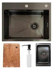 Chiuveta de bucatarie din inox SanDonna HD6050 cu accesorii - Negru