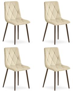 Set 4 Scaune Bucatarie/Dining Fido Picioare Finisaj Lemn Culoare Nuc, Catifea Bej