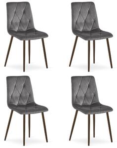 Set 4 Scaune Bucatarie/Dining Fido Picioare Finisaj Lemn Culoare Nuc , Catifea Gri Inchis