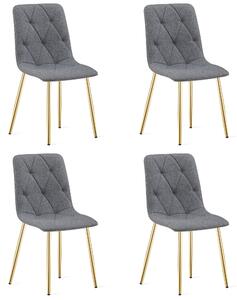 Set 4 Scaune Bucatarie/Dining Fido, Picioare Aurii,Textil Gri