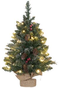 HOMCOM Mini brad de Crăciun 60 cm cu lumini integrate, 86 ramuri, conuri de pin, bobițe roșii, bază din ciment, verde | Aosom Romania