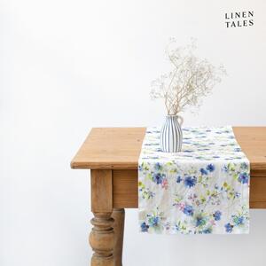 Napron de masă din in 40x200 cm White Flowers – Linen Tales