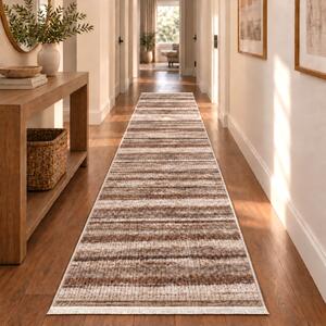 Traversa hol antiderapanta, 80x300 cm, Welsoft, model dungi, maro-bej, TRV4252