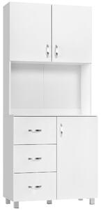 HOMCOM Bufet Modern din Lemn Alb cu 2 Dulapioare, Polite Reglabile, 1 Raft Deschis si 3 Sertare, 80x39,5x183,5cm | Aosom Romania