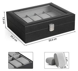Cutie pentru ceasuri, Songmics, capacitate 20.2 x 25.5 x 7.8 cm, JWB010BK, Gri