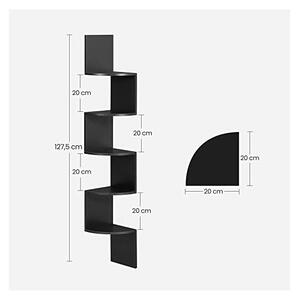 Raft de colt pentru perete, Vasagle, Negru, LBC20BK, 127.5 x 20 x 20 cm