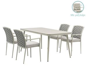 Set de gradina masa si scaune 5 bucati Ecco-Moritz aluminiu gri-textilena bej 160x90x75cm