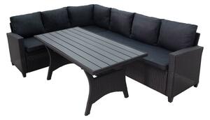 Set de gradina masa si scaune Merano 3 piese metal plastic PE ratan-lemn-material negru