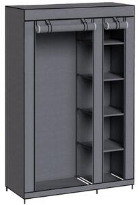HOMCOM Dulap Textil pentru Economisirea Spațiului, cu Bară pentru Umerașe și 5 Polițe, 110 x 45 x 175 cm, pentru Dormitor, Gri | Aosom Romania