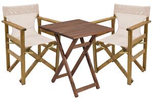 Set de gradina masa si scaune Retto 3 bucati din lemn masiv de fag culoarea nuc, PVC bej 60x60x71cm