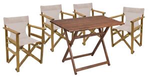 Set de gradina masa si scaune Retto 5 bucati din lemn masiv de fag culoarea nuc, PVC bej 100x60x71cm