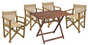 Set de gradina masa si scaune Retto 5 bucati din lemn masiv de fag culoarea nuc, PVC maro 100x60x71cm