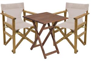 Set de gradina masa si scaune Retto 3 bucati din lemn masiv de fag culoarea nuc, PVC bej 70x70x71cm