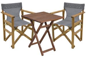 Set de gradina masa si scaune Retto 3 bucati din lemn masiv de fag culoarea nuc, PVC gri 70x70x71cm