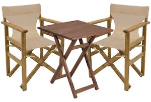 Set de gradina masa si scaune Retto 3 bucati din lemn masiv de fag culoarea nuc, PVC ecru 70x70x71cm