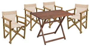 Set de gradina masa si scaune Retto 5 bucati din lemn masiv de fag culoarea nuc, PVC ecru 100x60x71cm
