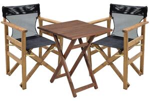 Set de gradina masa si scaune Retto 3 bucati din lemn masiv de fag culoarea nuc, PVC negru 70x70x71cm