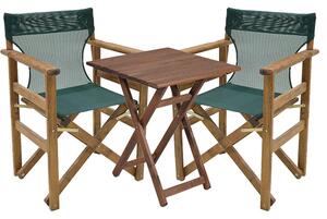 Set de gradina masa si scaune Retto 3 bucati din lemn masiv de fag culoarea nuc, PVC verde inchis 70x70x71cm