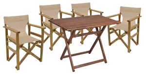 Set de gradina masa si scaune Retto 5 bucati din lemn masiv de fag culoarea nuc, PVC ecru 100x60x71cm