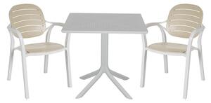Set de gradina masa si scaune Groovy, Gentle set 3 piese plastic alb, cappuccino 80x80x74.5cm