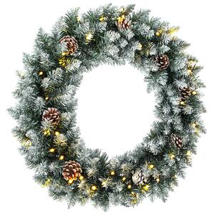 HOMCOM Coroniță de Crăciun 60 cm cu lumini LED, 8 moduri, 140 ramuri, conuri de pin, verde | Aosom Romania
