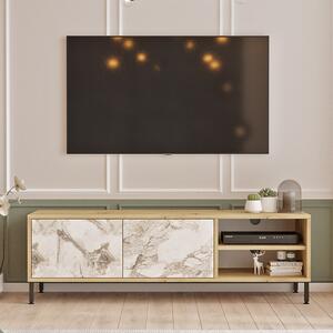 Comoda TV Nella aspect marmura alba culoare lemn naturala 140x40x43cm