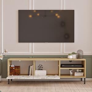 Comoda TV Nella aspect marmura alba culoare lemn naturala 140x40x43cm