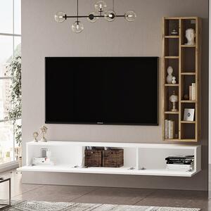 Comoda TV de perete Esmeralda alb - culoare lemn naturala 74.5x27x145cm
