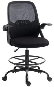 HOMCOM Scaun de Birou Ergonomic din Plasă, cu Suport Lombar și Suport pentru Picioare Reglabil, Cotiere Rabatabile, Negru | Aosom Romania