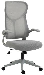 HOMCOM Scaun de birou ergonomic rotativ, cu cotiere rabatabile, funcție de balans, înălțime reglabilă, din plasă, gri | Aosom Romania