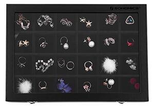 Cutie de bijuterii, Songmics, Negru, 35x24x4.3 cm