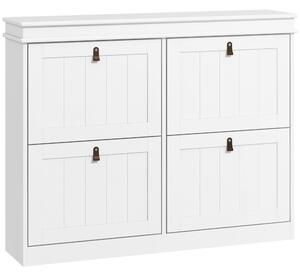 HOMCOM Pantofar Slim cu 4 Uși Rabatabile, Rafturi Reglabile, pentru 10-20 Perechi, Alb | Aosom Romania