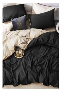 Lenjerie de pat neagră/crem din bumbac pentru pat dublu/extins și cearceaf 200x220 cm – Mila Home