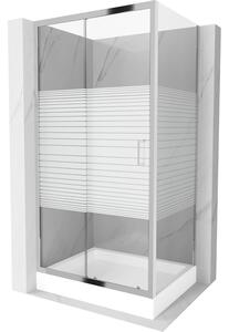 Mexen Apia, cabină de duș cu ușă glisantă 100 (uşă) x 80 (perete) cm, sticlă transparentă 6 mm cu benzi, profil cromat + cadă de duș RIO albă cu sifo…