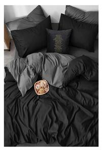 Lenjerie de pat neagră/gri din bumbac pentru pat dublu/extins și cearceaf 200x220 cm – Mila Home