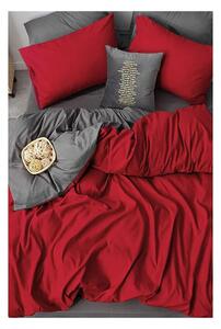Lenjerie de pat roșie/gri din bumbac pentru pat dublu/extins și cearceaf 200x220 cm – Mila Home