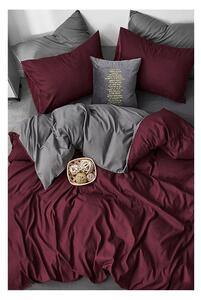 Lenjerie de pat burgundy/gri din bumbac pentru pat dublu/extins și cearceaf 200x220 cm – Mila Home
